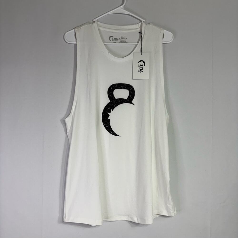 NWT ZYIA Active USA White Tank with Black Graphic Size XXXL OO0790
